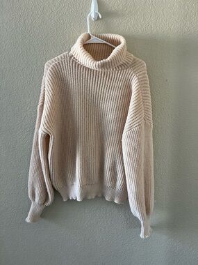 SHEIN Cream Ribbed Turtleneck Sweater